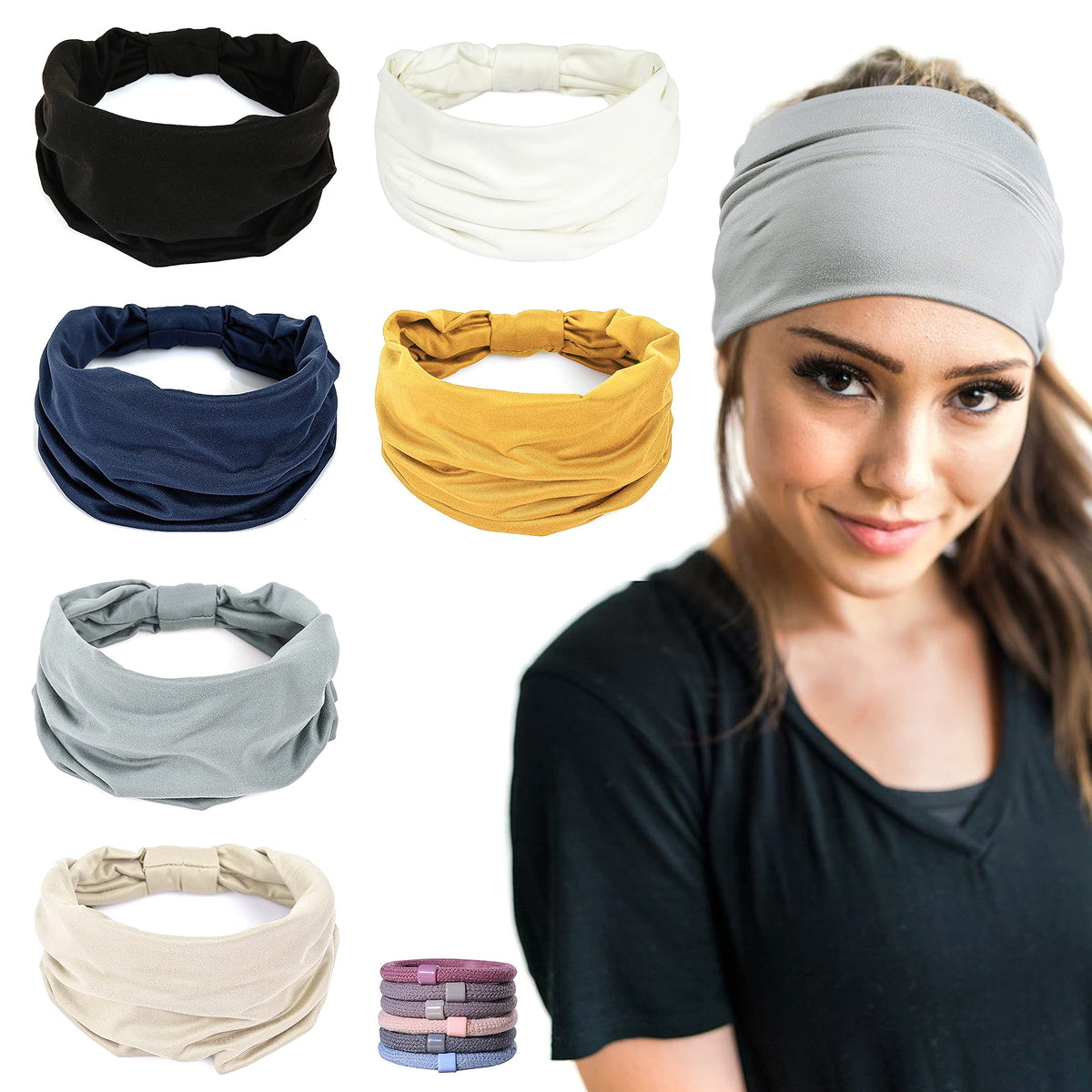 Gili wide headbands pack closeup highlights absorbent fabric for sweaty workouts and all-day wear