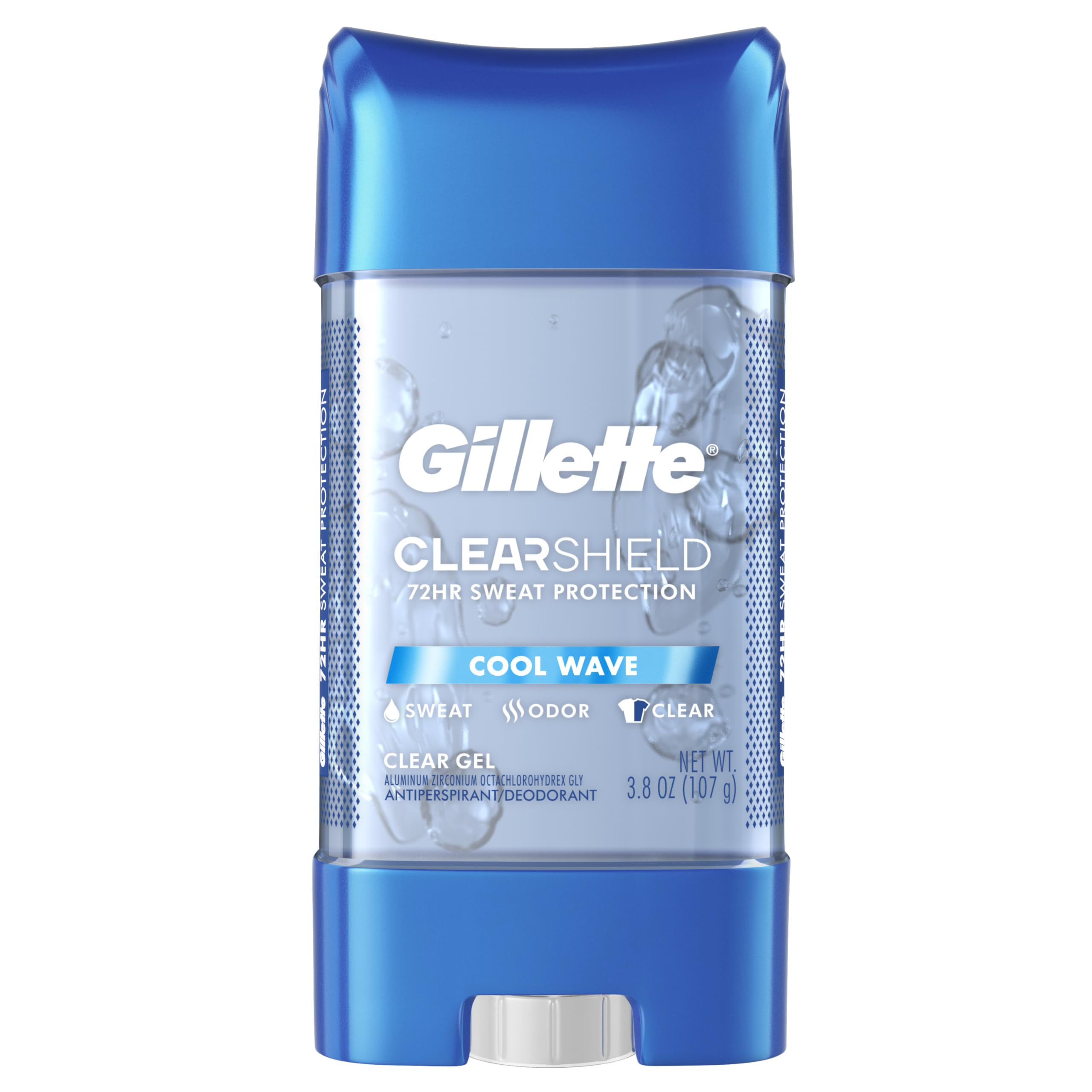 Gillette Advanced Clear Gel Cool Wave pack front view showing long lasting freshness