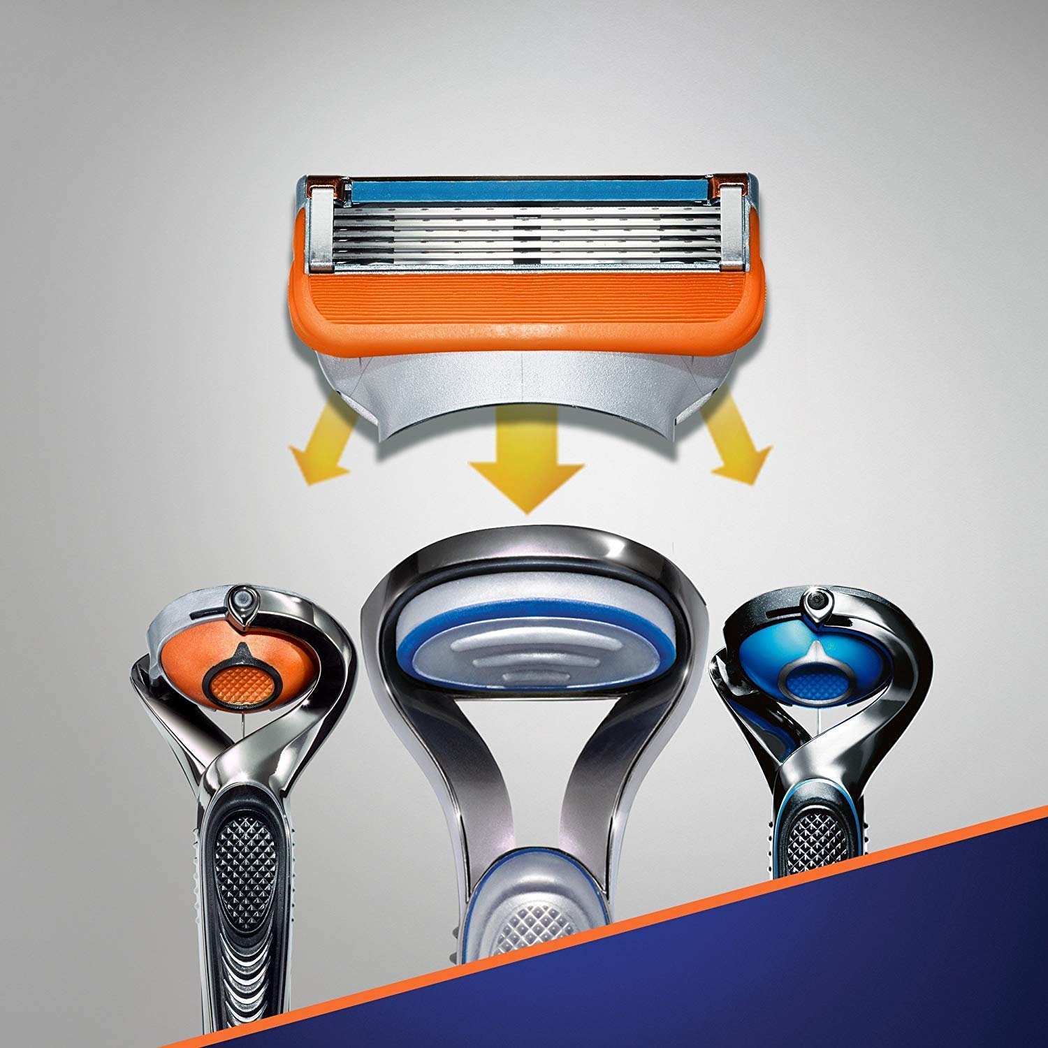 Gillette Fusion 5 Power cartridges with Flexible Comfort Guard and microfins for contour-following precision.
