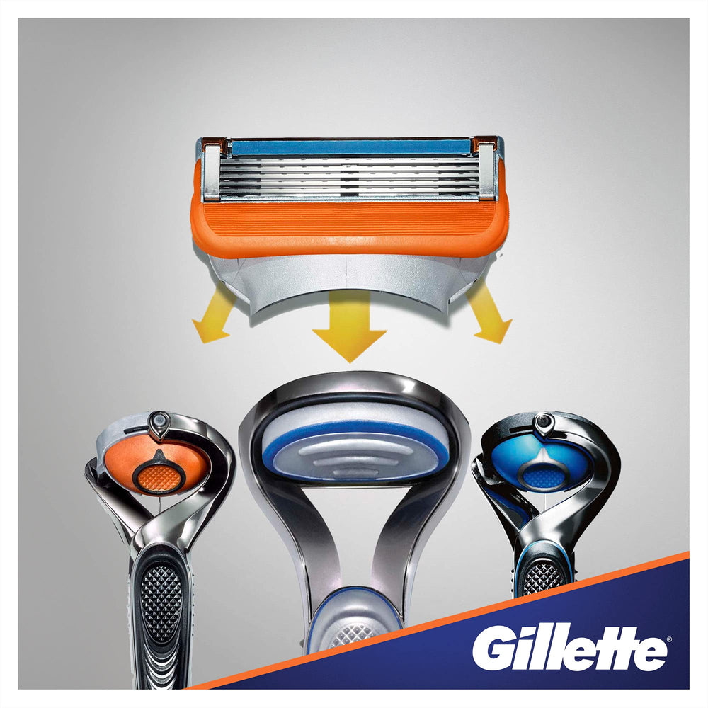 Gillette Fusion5 pivot-locked trimmer use for precise edges on sideburns and under nose.