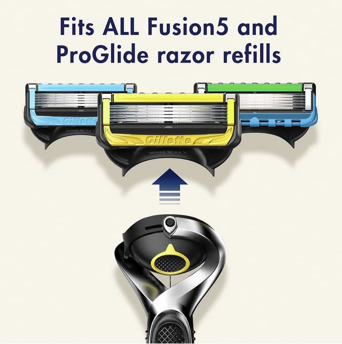 Gillette Fusion5 ProGlide packaging varies by retailer, showcasing flexible refill options.