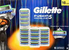 Gillette Fusion5 ProGlide refills 16-pack closeup highlights five blades for smoother shaves.
