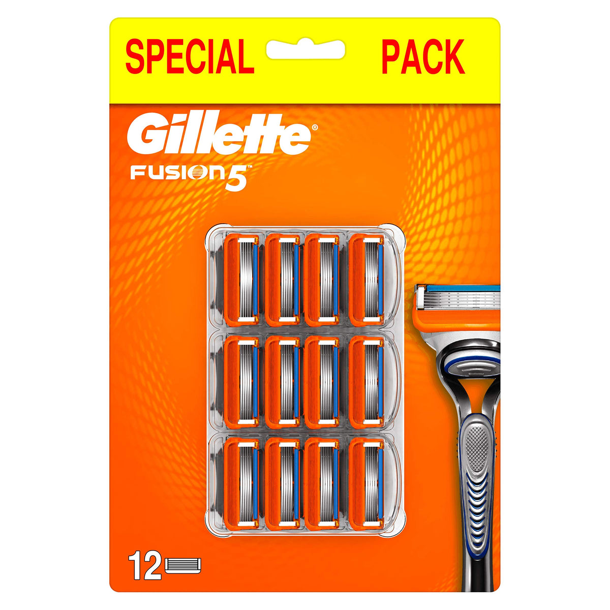 Gillette Fusion5 razor 12-blade pack showcases reliable, smooth shaves for daily grooming.