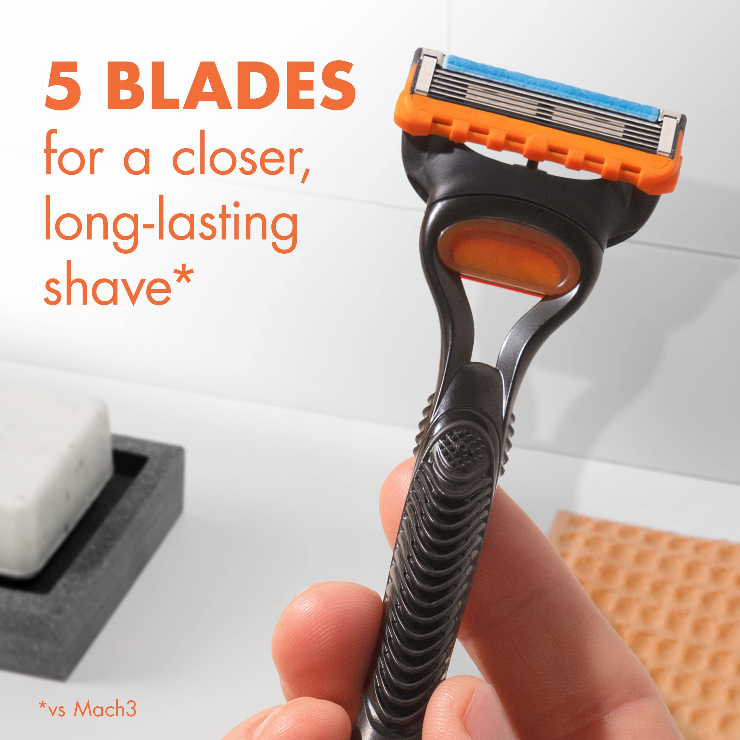 Gillette Fusion5 refills microfins prep skin for a close shave.