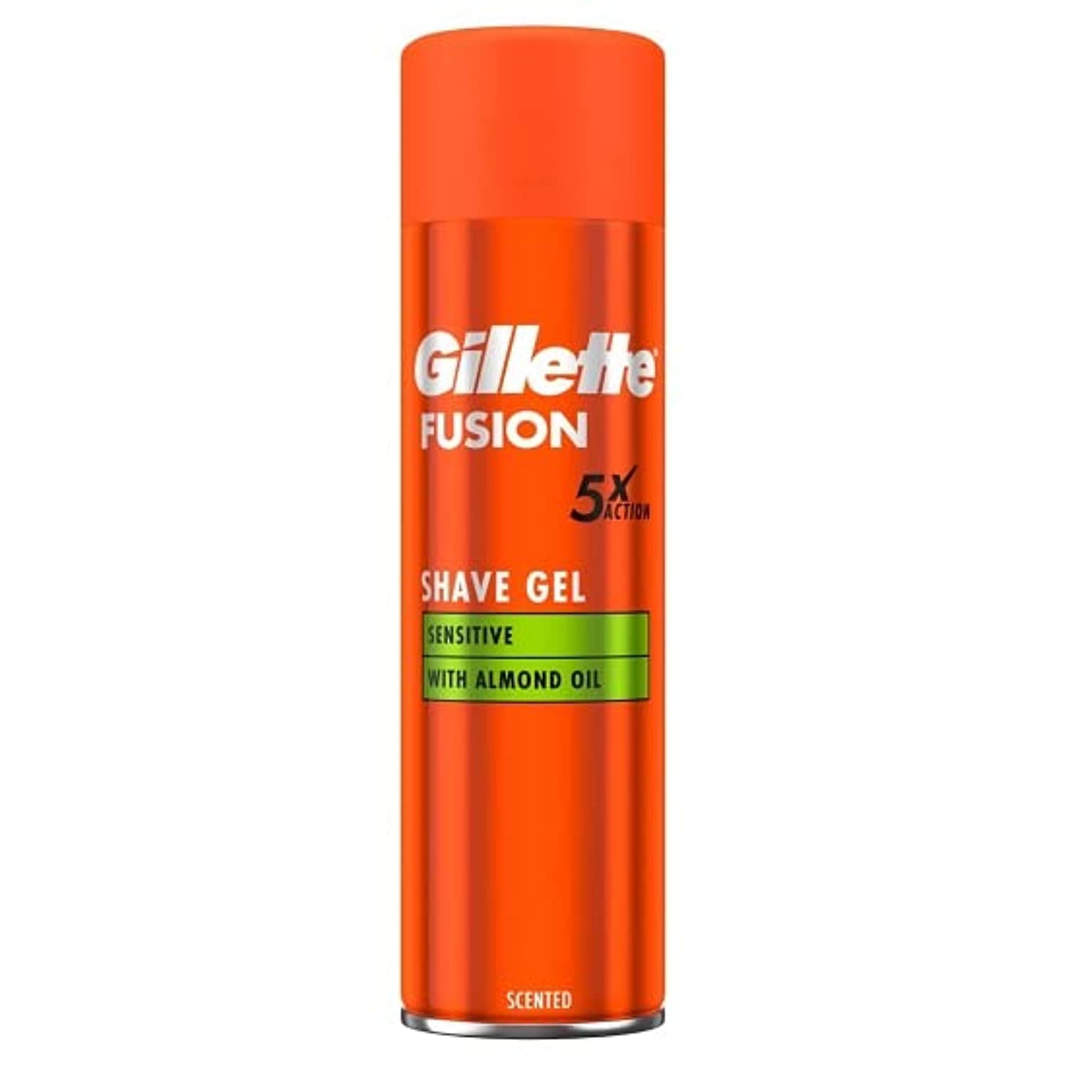 Gillette Fusion5 Ultra Sensitive Gel bottle close-up for a smooth, comfortable shave.