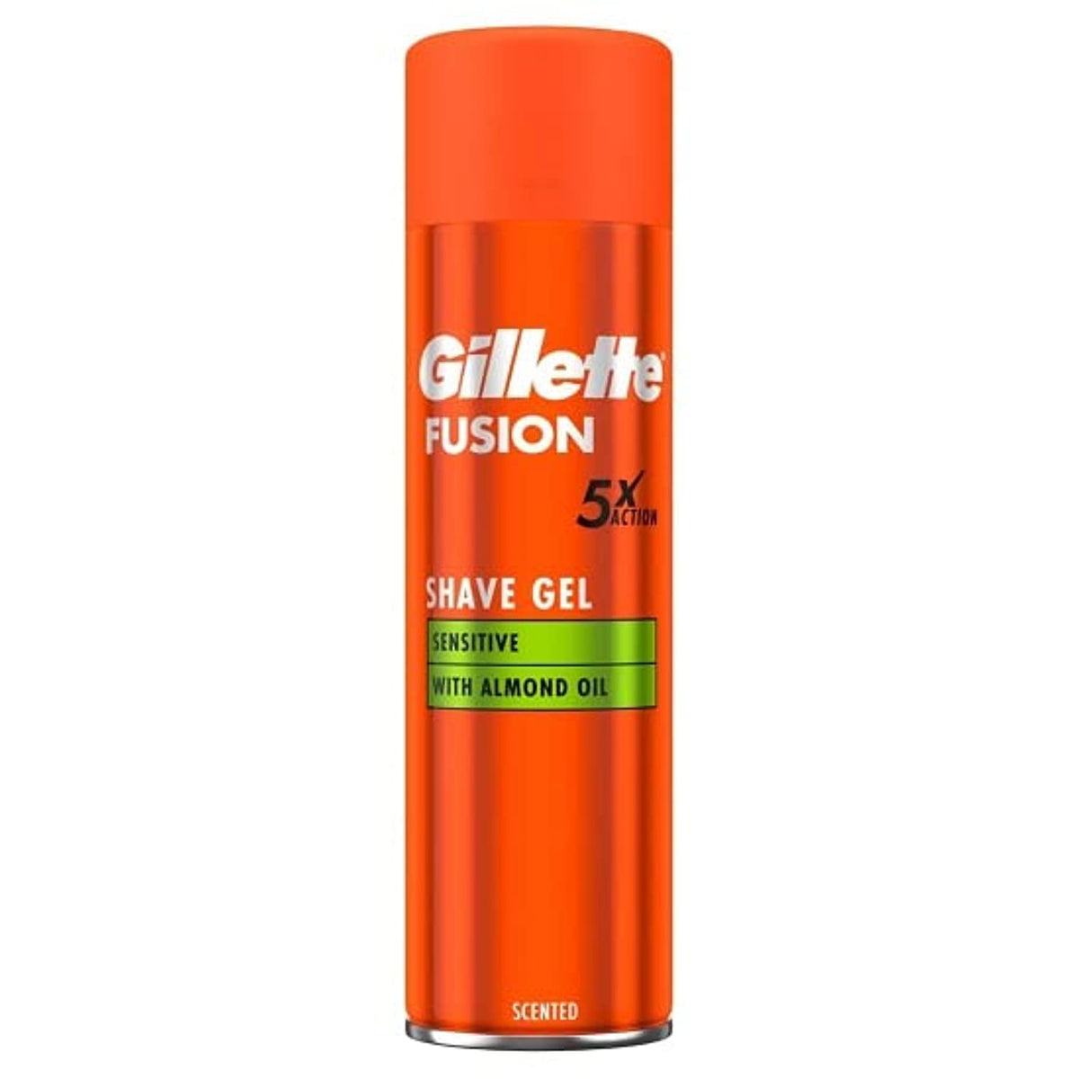 Gillette Fusion5 Ultra Sensitive Gel bottle close-up for a smooth, comfortable shave.