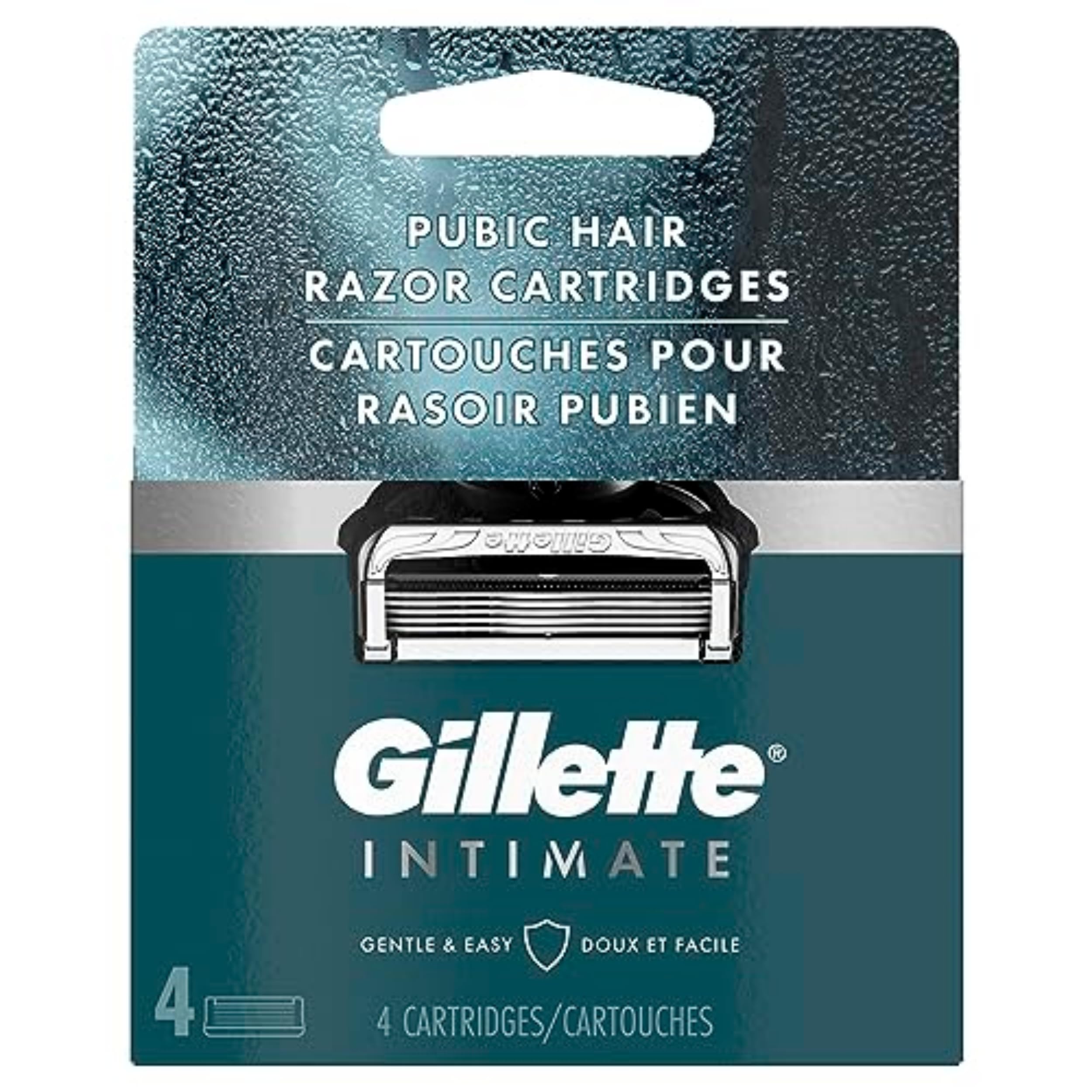Gillette Intimate razor blades closeup highlighting 5 anti-friction blades for smooth shave