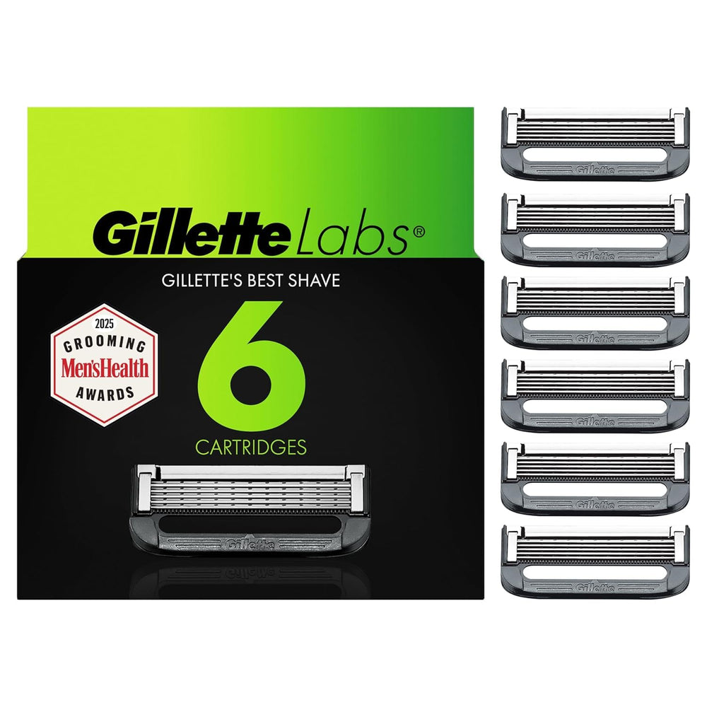 GilletteLabs 6-count blade refills close-up showing sharp blades for a close shave.