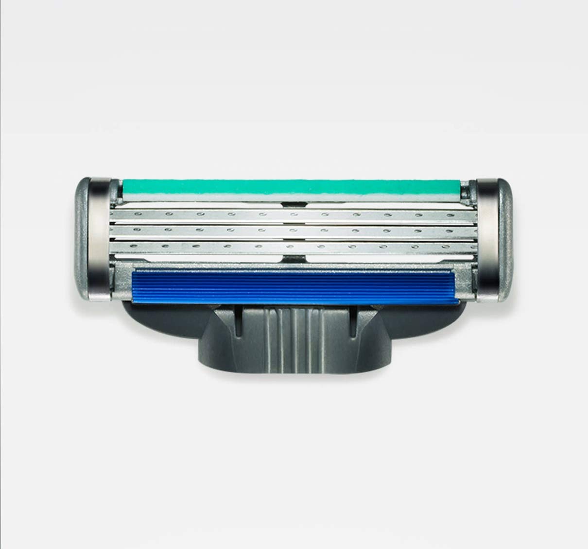 Gillette Mach 3 Turbo refill blades close-up shows triple blades for a smoother shave.