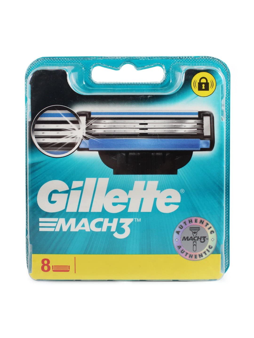Gillette Mach 3 8-pack blades close-up, compatible with Mach 3 razors for smooth shaves