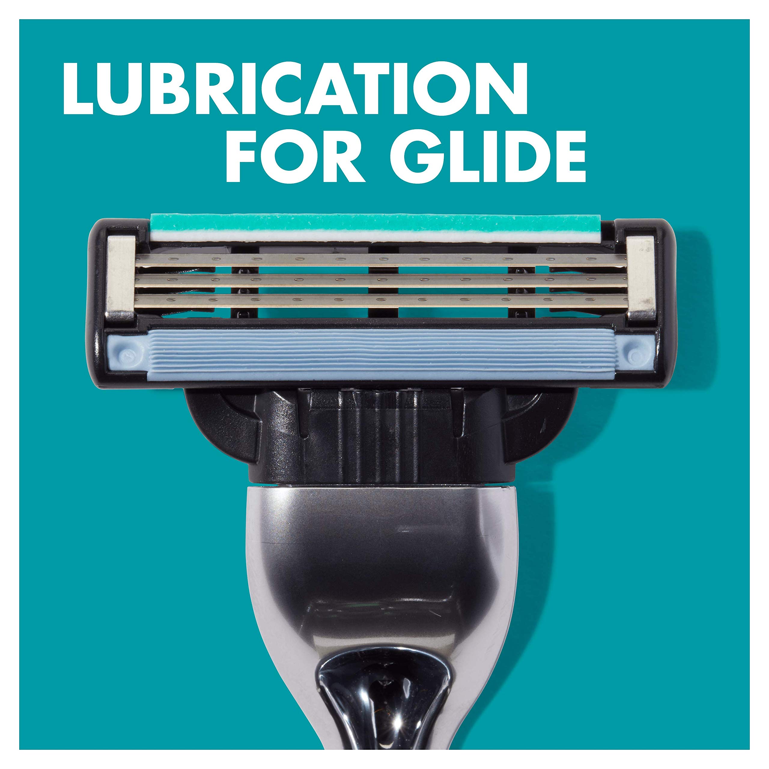 Gillette Mach3 blade cartridge assembly highlighting triple blades for a classic smooth shave.