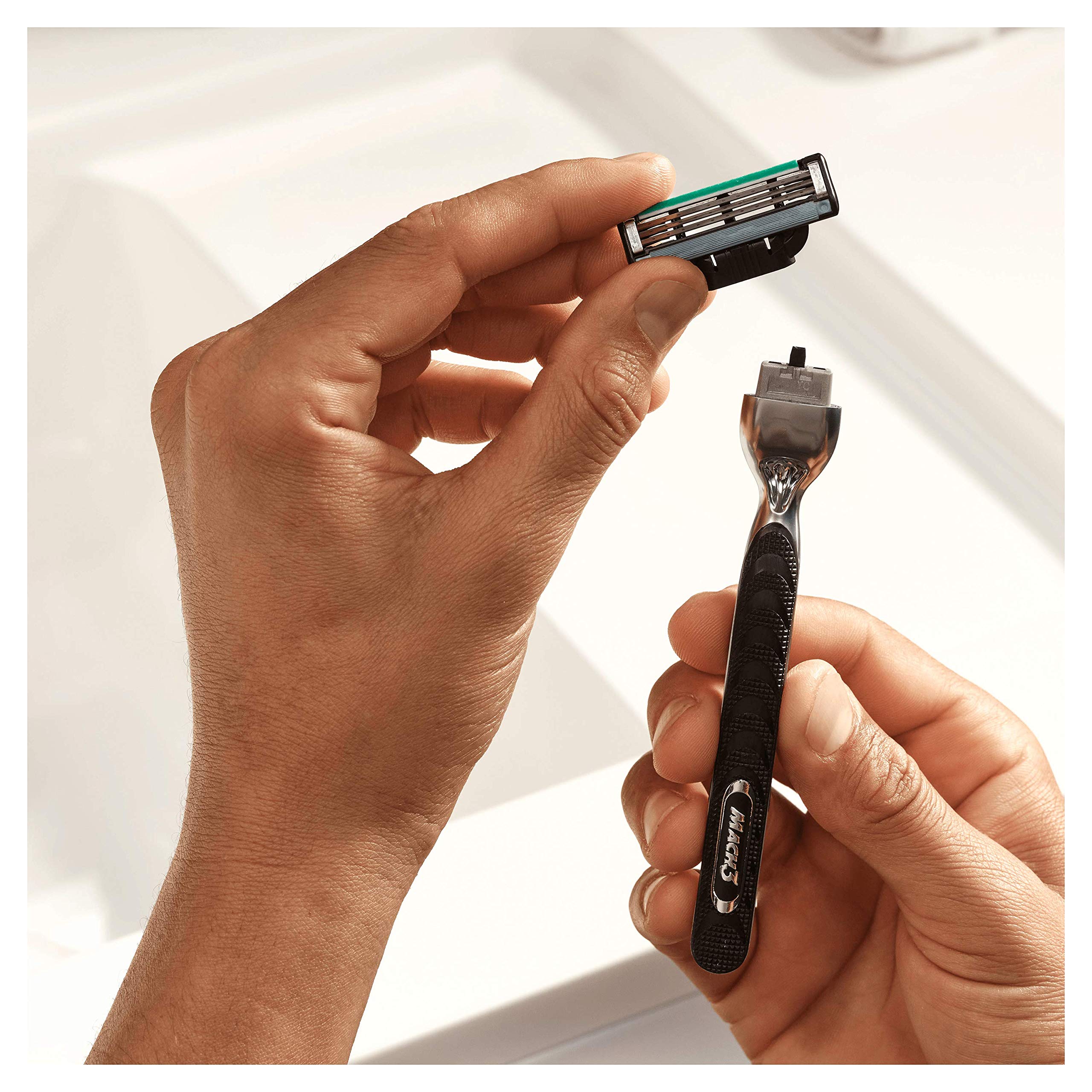 Gillette Mach3 blades in use delivering a comfortable, precise shave.