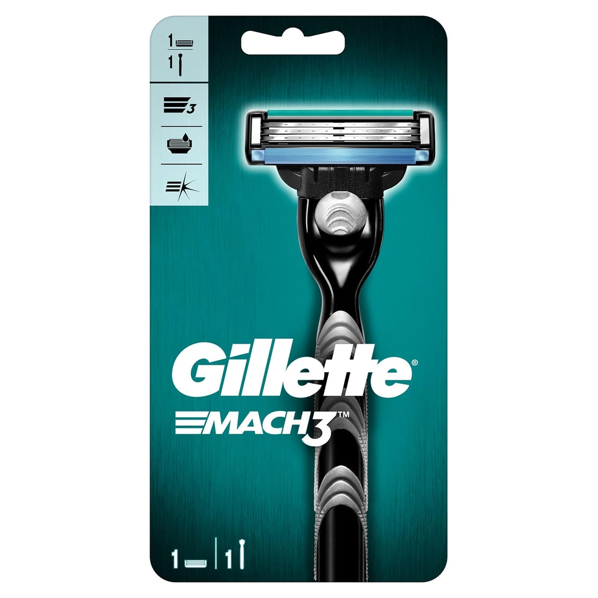 Gillette MACH3 handle with balanced grip for smooth, controlled shaving.