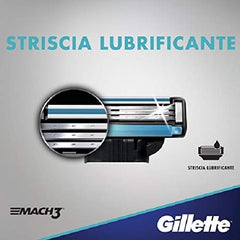 Gillette Mach3 lubrication strip glides to reduce redness during shaving.