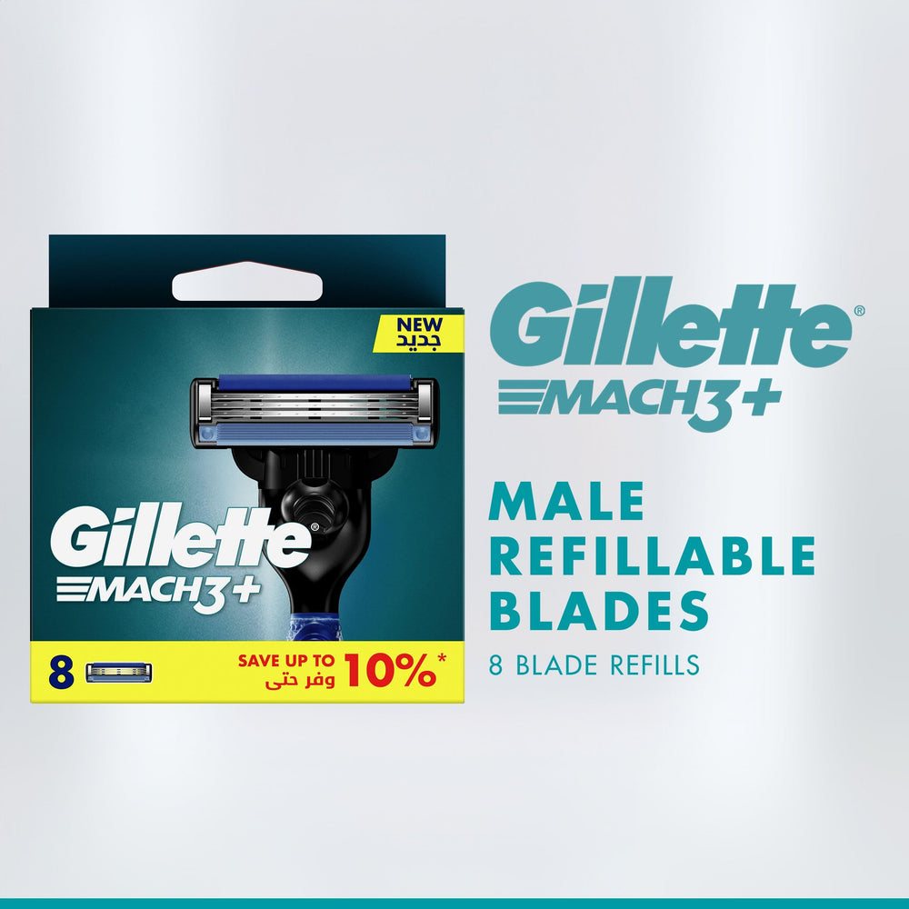 Gillette Mach3 blade pack eight close-up highlighting compact design for easy refills.