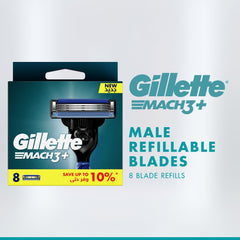 Gillette Mach3 blade pack eight close-up highlighting compact design for easy refills.