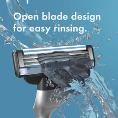 Gillette Mach3 pack with label emphasizes value and long-lasting cartridges.