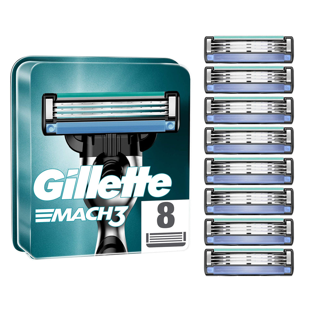 Gillette Mach3 refill blades close-up showing precision blades for a smooth shave.