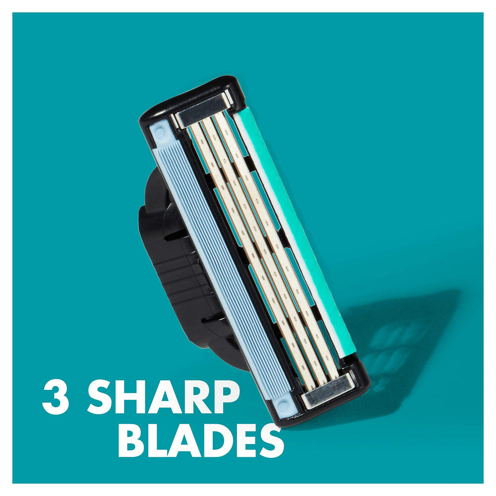 Gillette Mach3 refills packaging on display for easy on-shelf purchase.