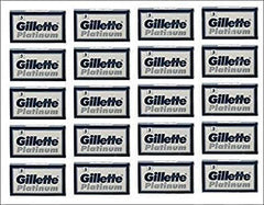 Gillette Platinum 25-pack packaging highlighting compatibility with standard double edge razors for easy shopping.