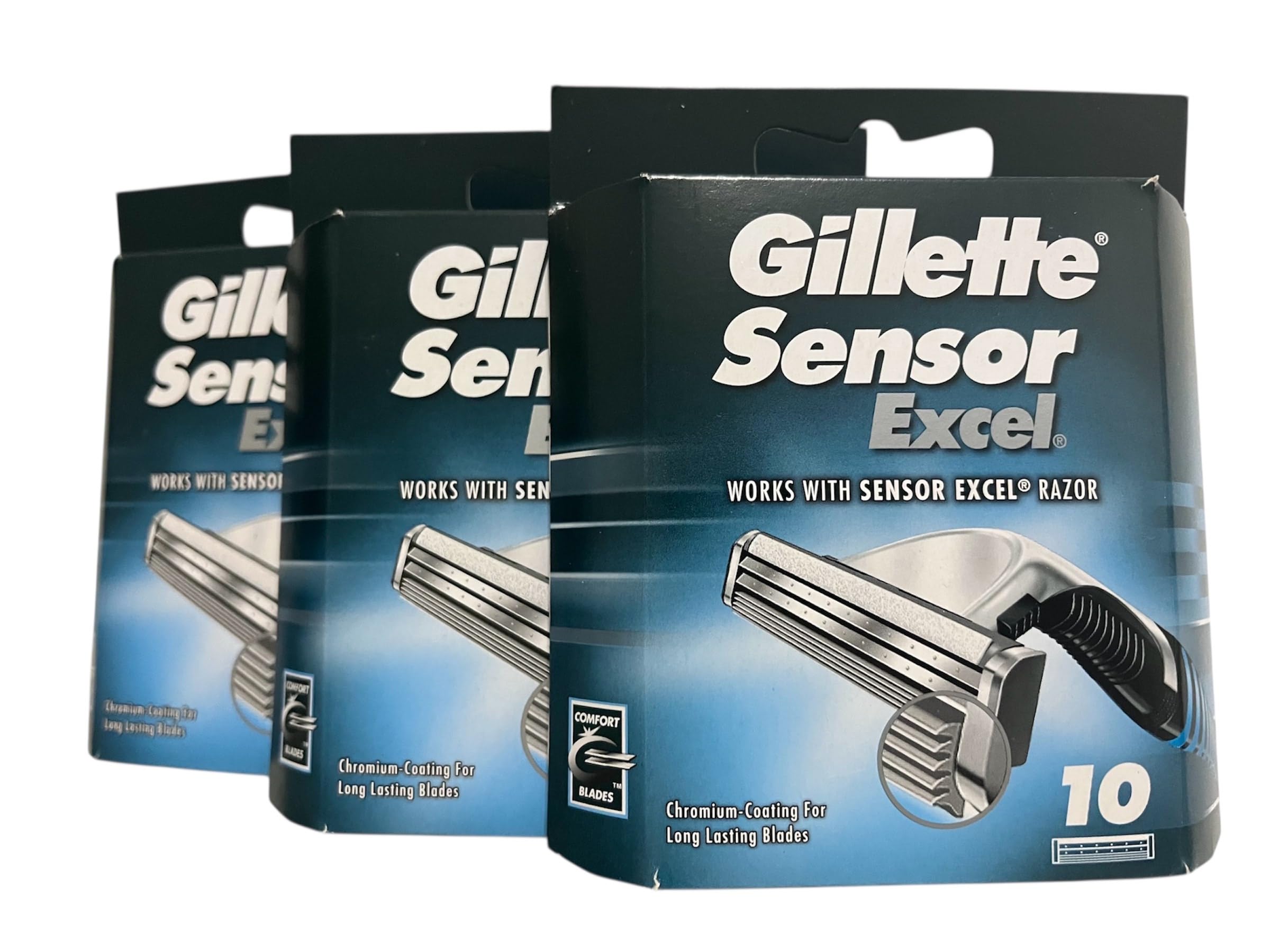 Gillette Sensor Excel blades front view showing compact head for hard-to-reach areas.