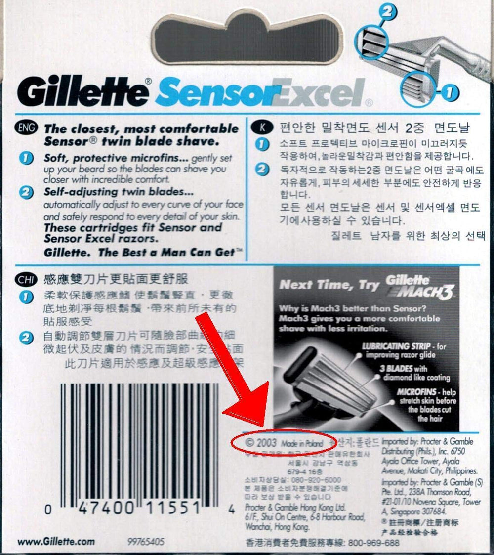 Close-up of Gillette Sensor Excel blades highlighting twin comfort blades for smoother shaving.