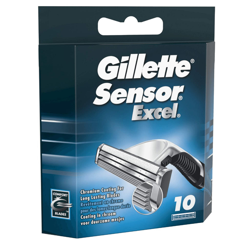 Gillette Sensor Excel blades in packaging signaling reliable performance for daily grooming.