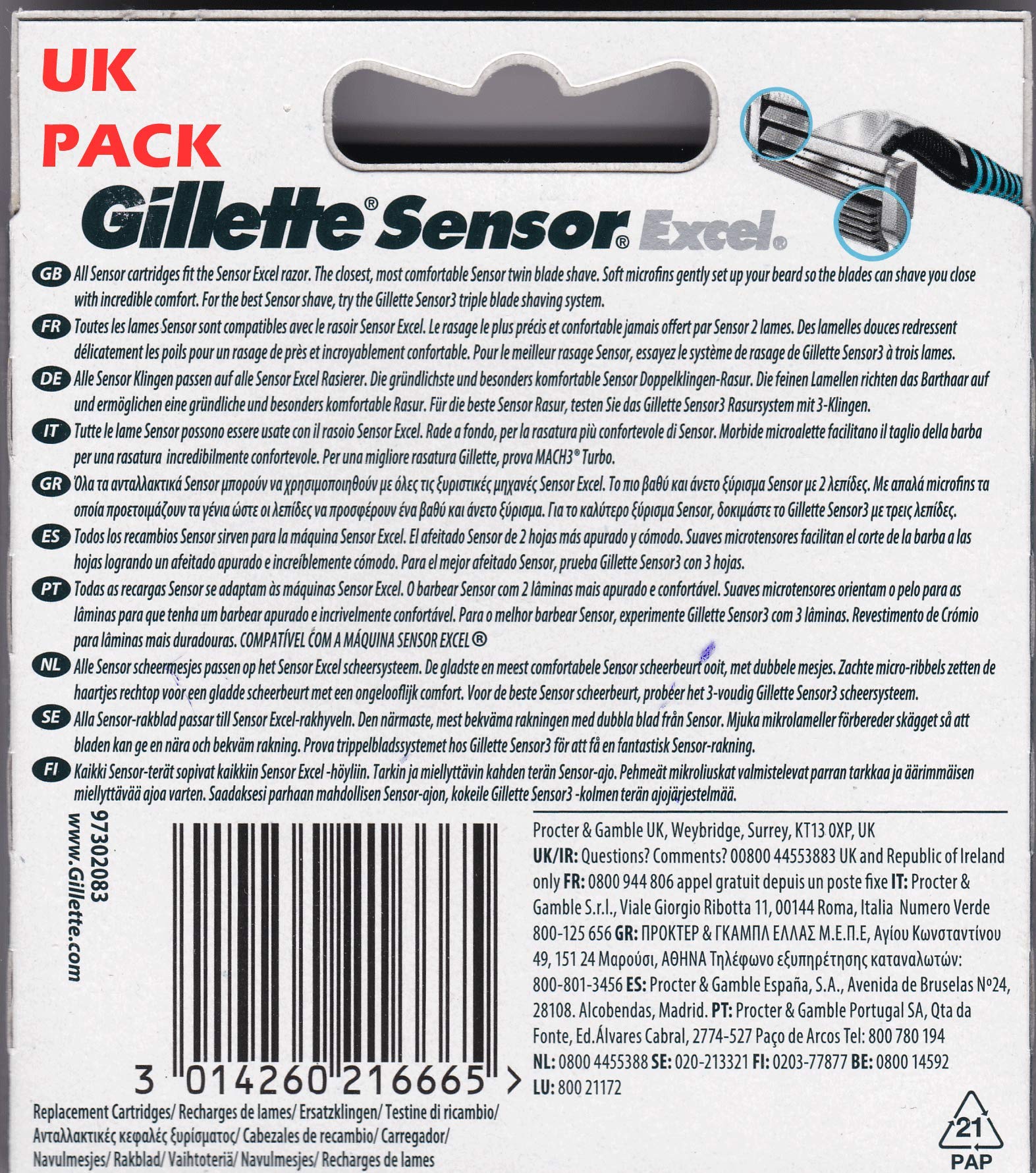 Gillette Sensor Excel blades illustrating compatibility with Sensor Excel razors.