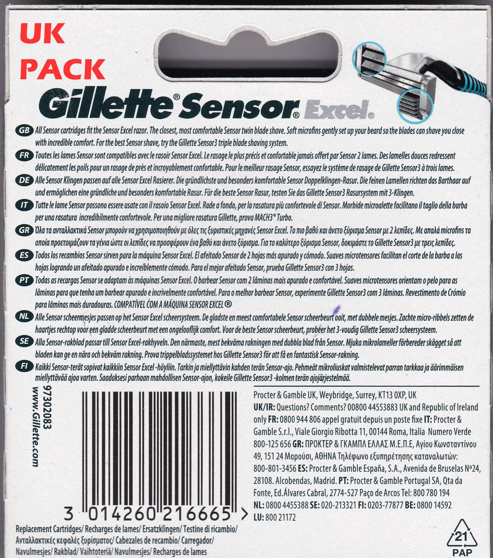 Gillette Sensor Excel blades illustrating compatibility with Sensor Excel razors.