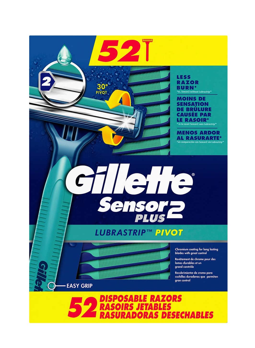 Gillette Sensor2 Plus disposable razor box 52 bulk pack for quick, economical shaves.