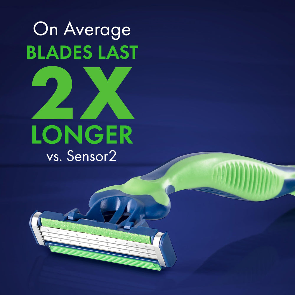 Gillette Sensor3 Sensitive close-up of three chromium-coated blades for smoother shave