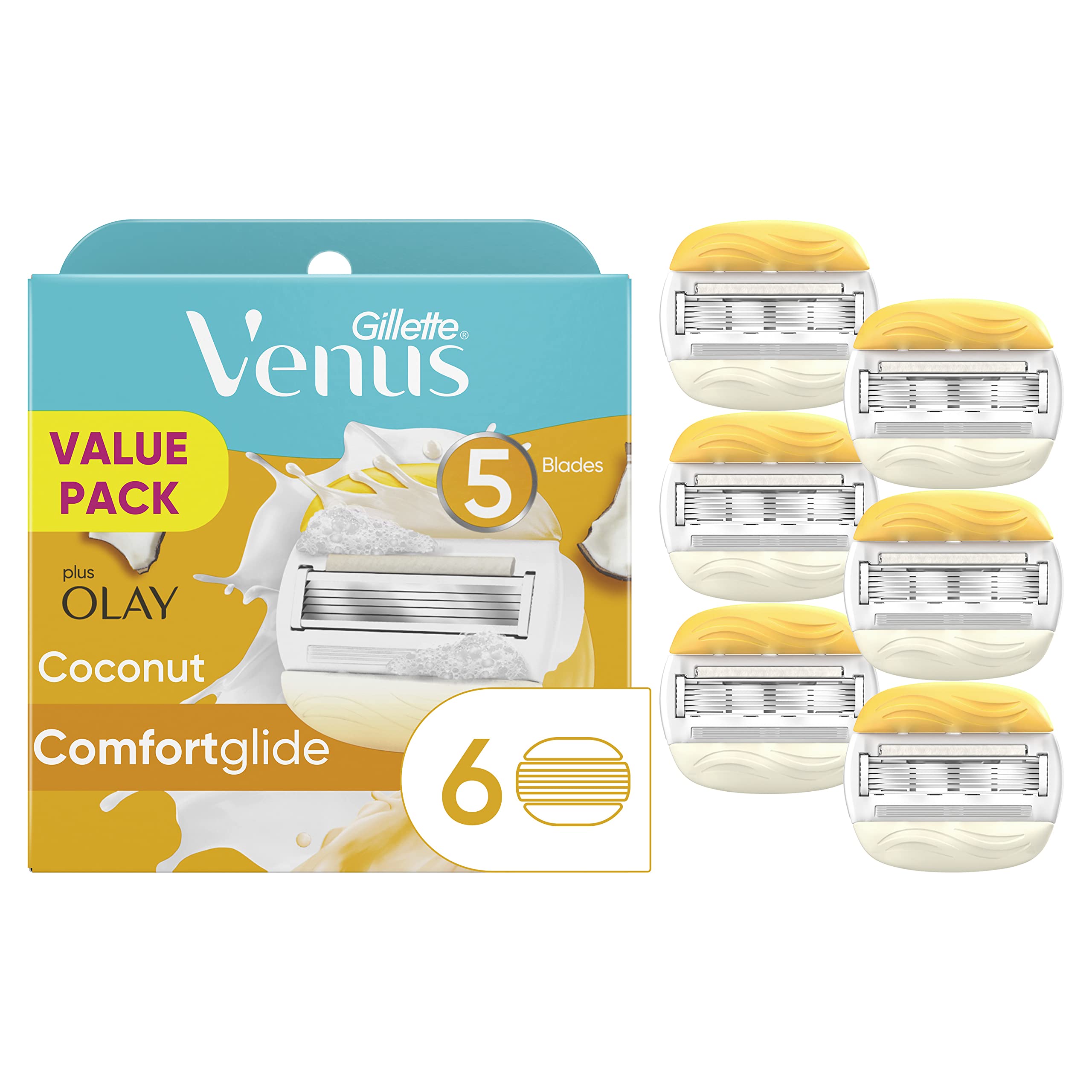 Gillette Venus ComfortGlide pivoting-head close-up for easy contour shaving.