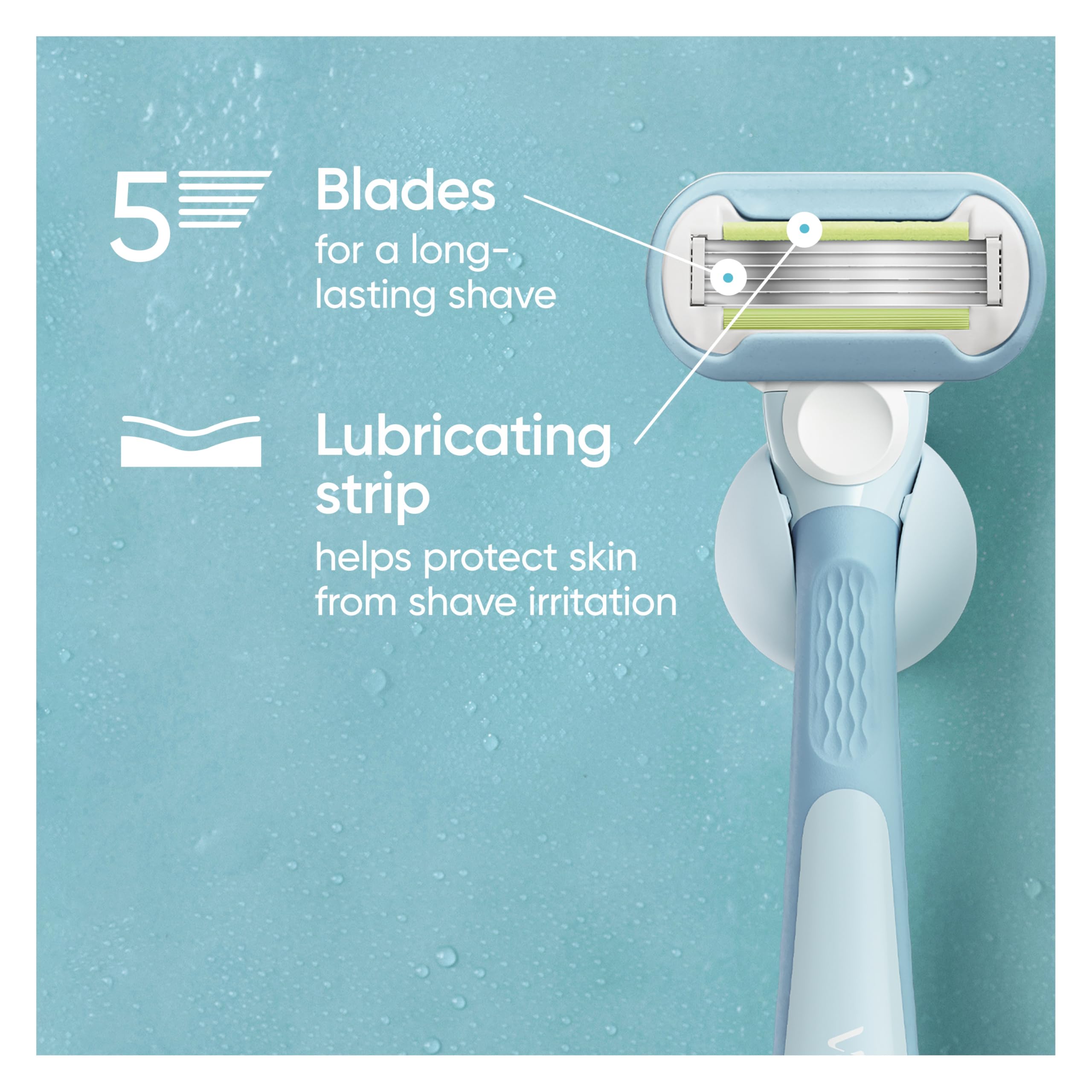 Gillette Venus elastomer comfort cushions around blades provide gentle skin protection