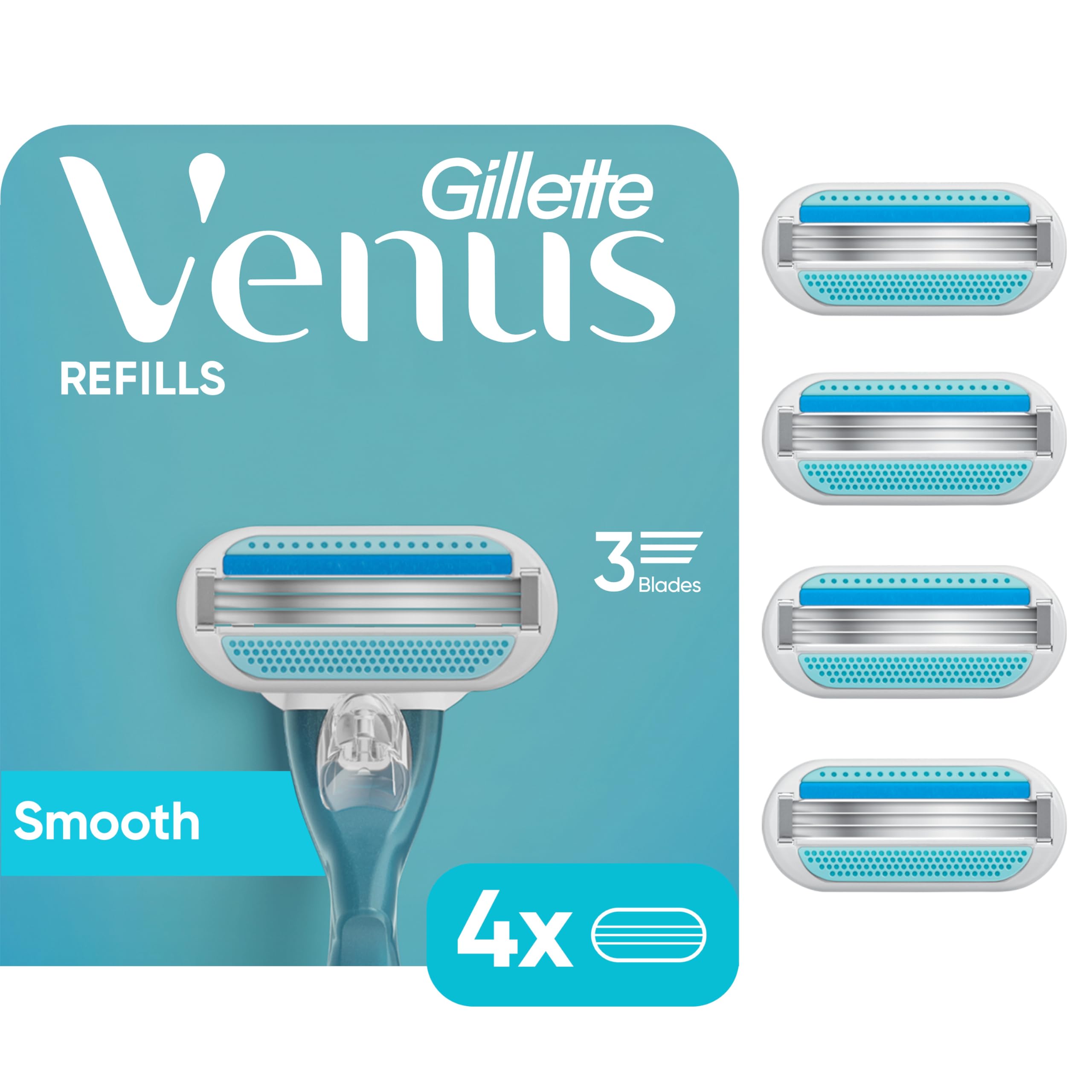 Gillette Venus original 3-blade refill packaging shows compact design for easy replacement