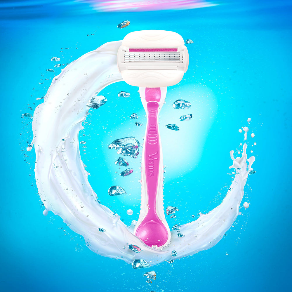 Gillette Venus razor in-use in bathroom for smooth, convenient shaving