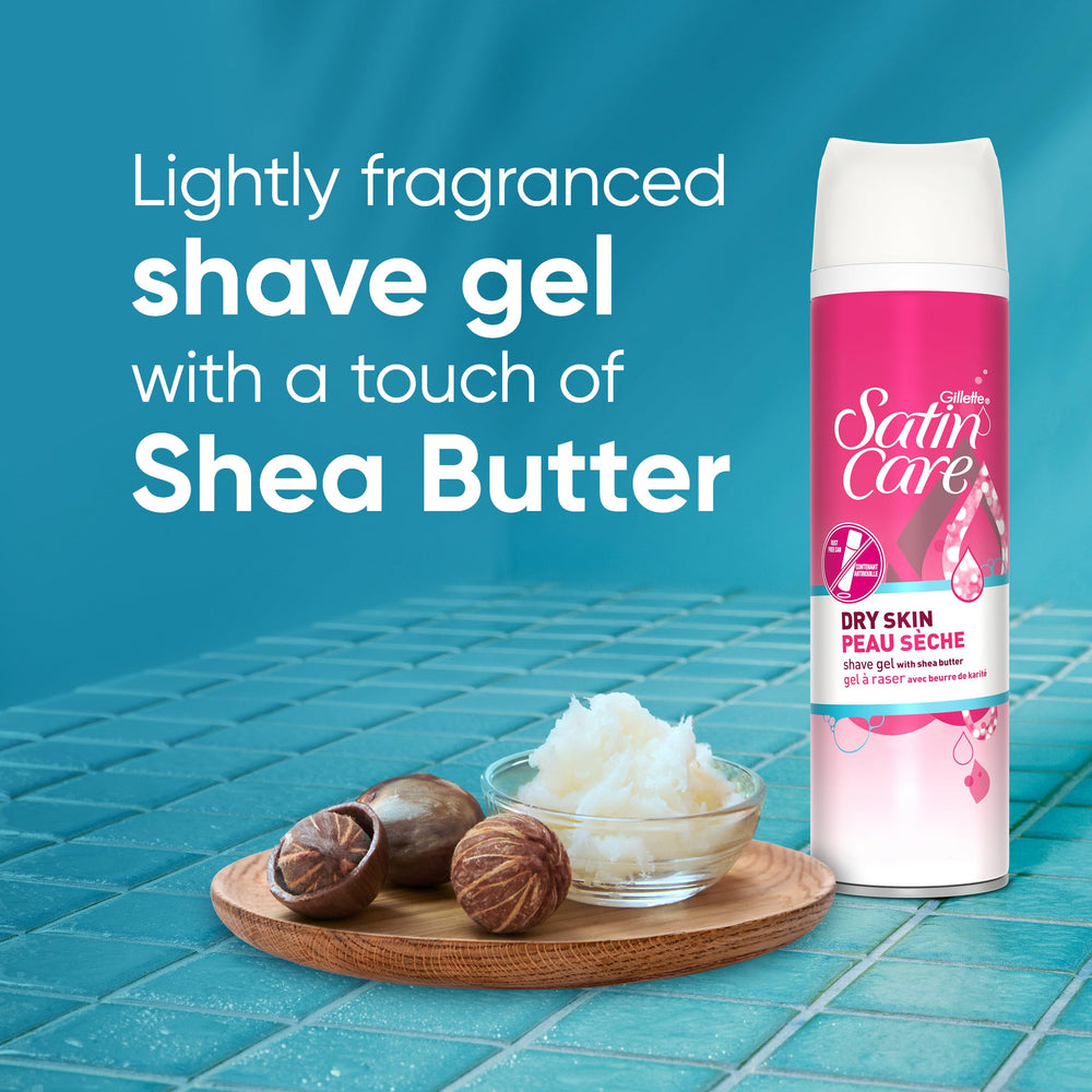 Close-up of glycerin and shea butter ingredients in Gillette Venus Satin Care Dry Skin gel.