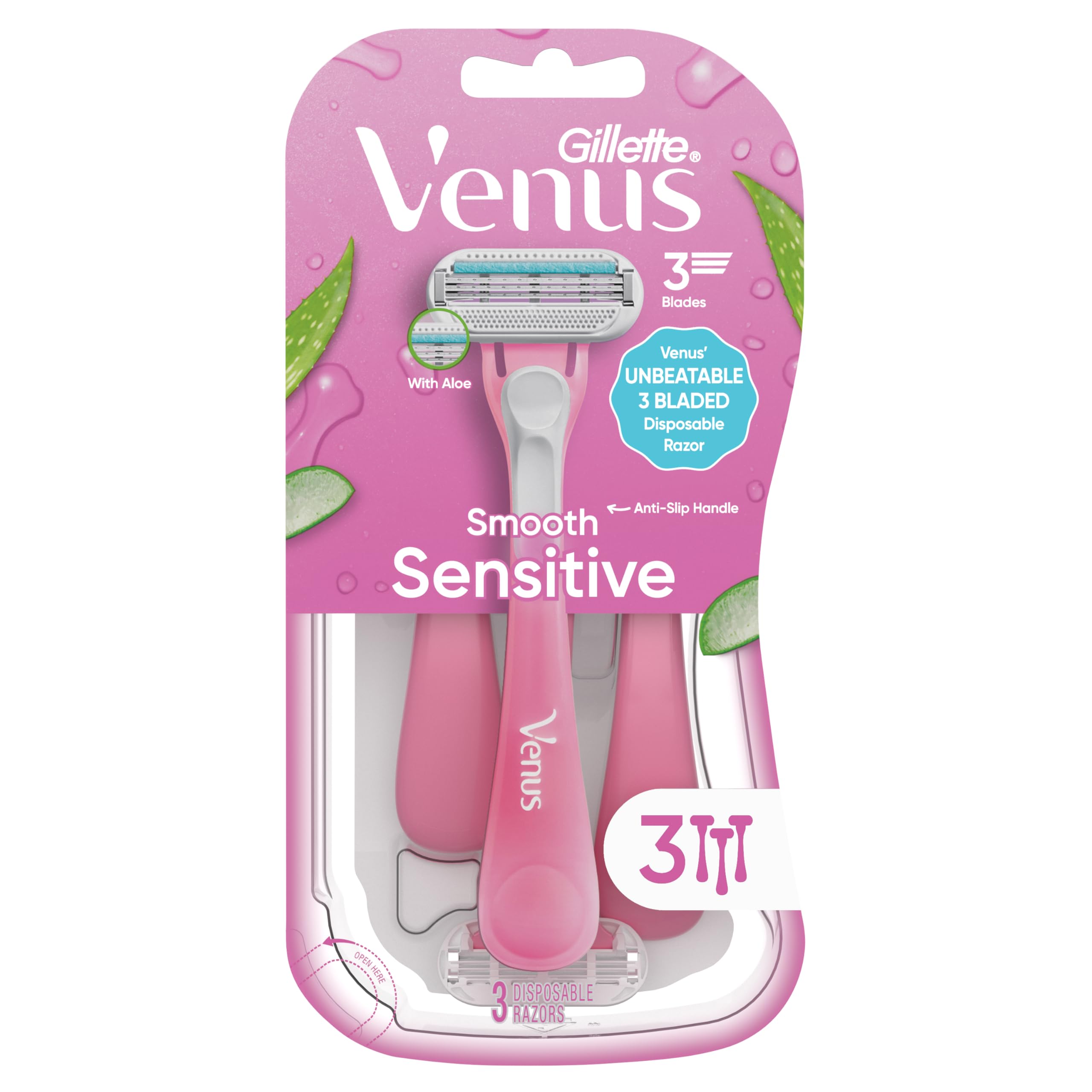 Pack of Gillette Venus razors staged in bathroom for everyday use