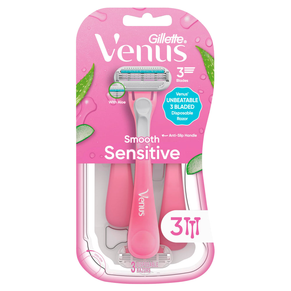 Pack of Gillette Venus razors staged in bathroom for everyday use
