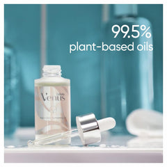 Gillette Venus Softening Oil application on skin demonstrates gentle, hydrating use.