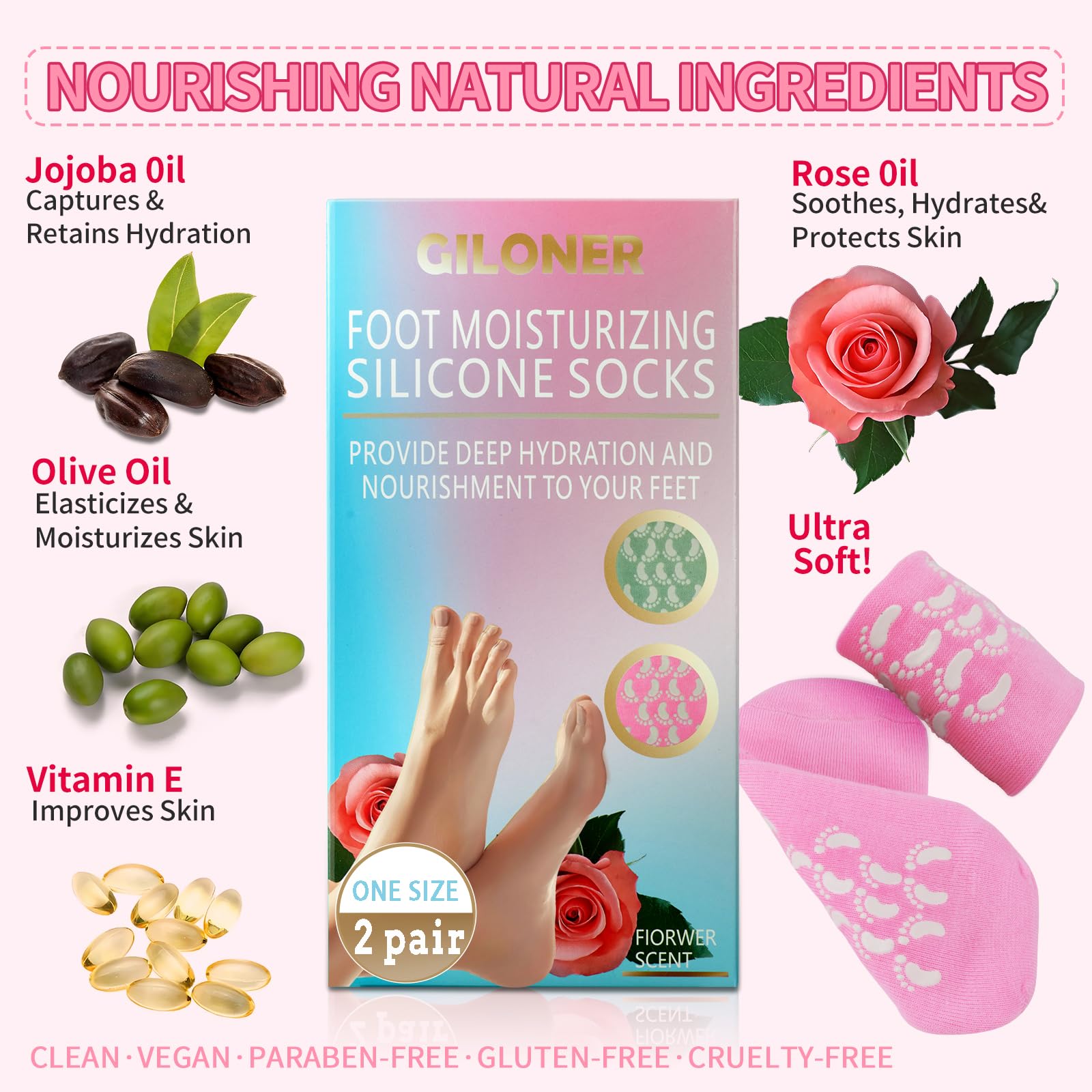 Giloner foot socks anti-slip soles ensure safe, stable wear during at-home foot care