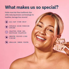 Clip GIMME BEAUTY con dientes alineados para evitar enganches y deslizamientos.