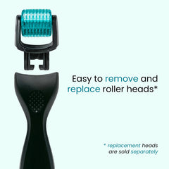 Gin Amber Beauty derma roller on beard area for grooming.