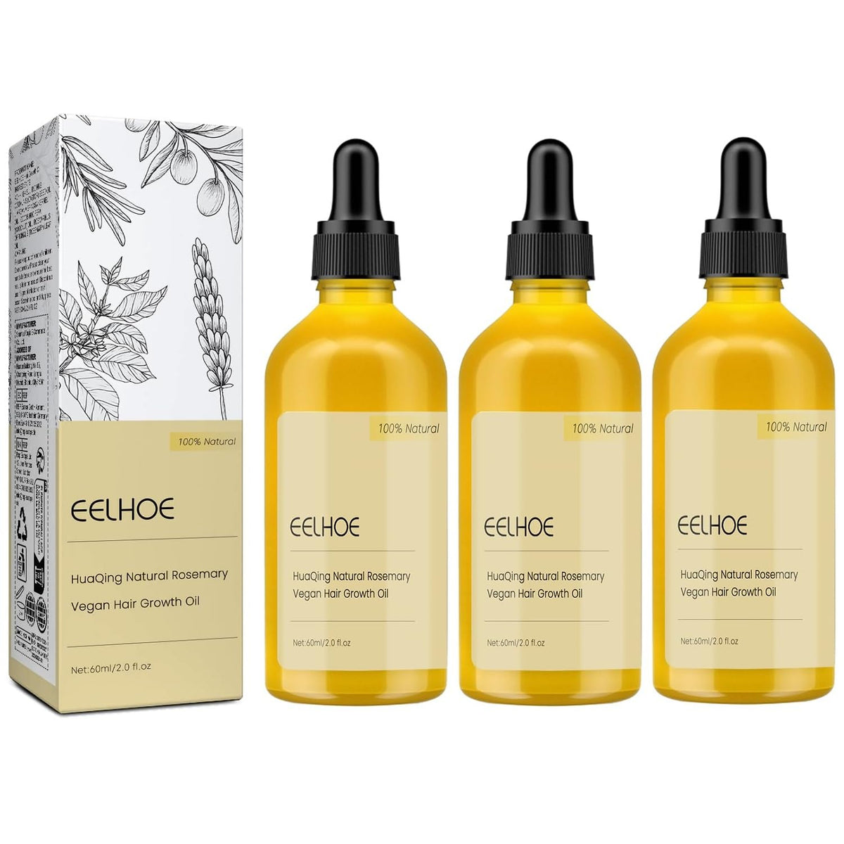 Ginaday Eelhoe Hair Growth Oil bottle highlights organic rosemary formula for nourishing hair care.