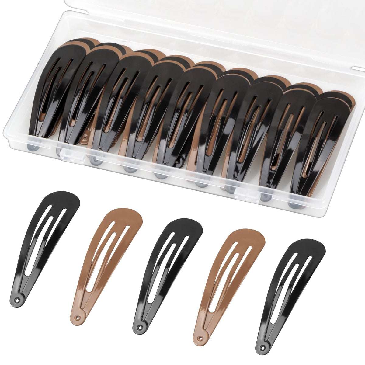Gingbiss 40-piece large snap clip collection in black and brown for secure daily styling.
