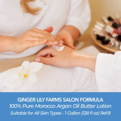 Ginger Lily Farms argan lotion being applied for skin hydration