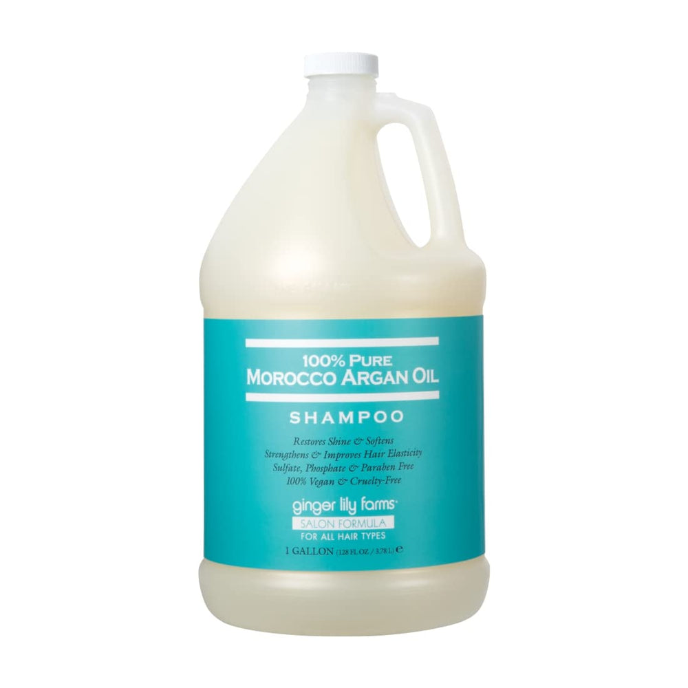 Ginger Lily Farms argan oil shampoo bottle pour promotes silky hair