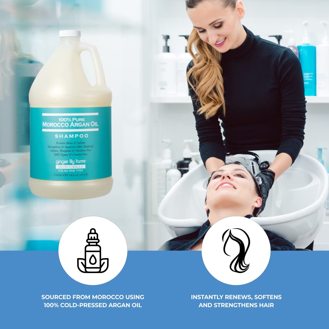 Ginger Lily Farms gallon refill on salon backbar reduces plastic
