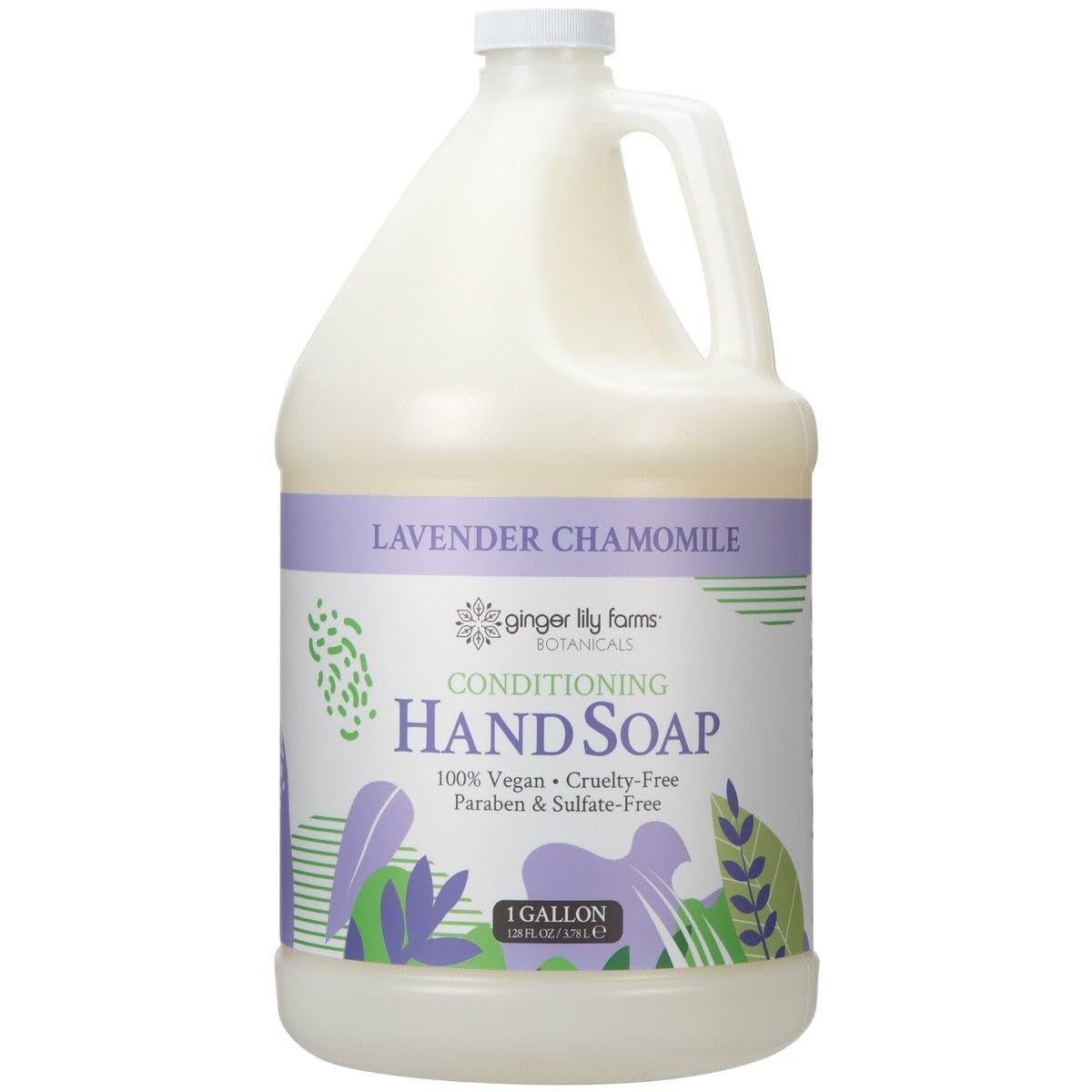 Ginger Lily Farms Botanicals hand soap lavender chamomile pour demonstrates a gentle, calming cleanse.