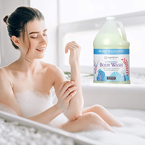 Island Tranquility green tea lemongrass aroma visual for calm shower experience