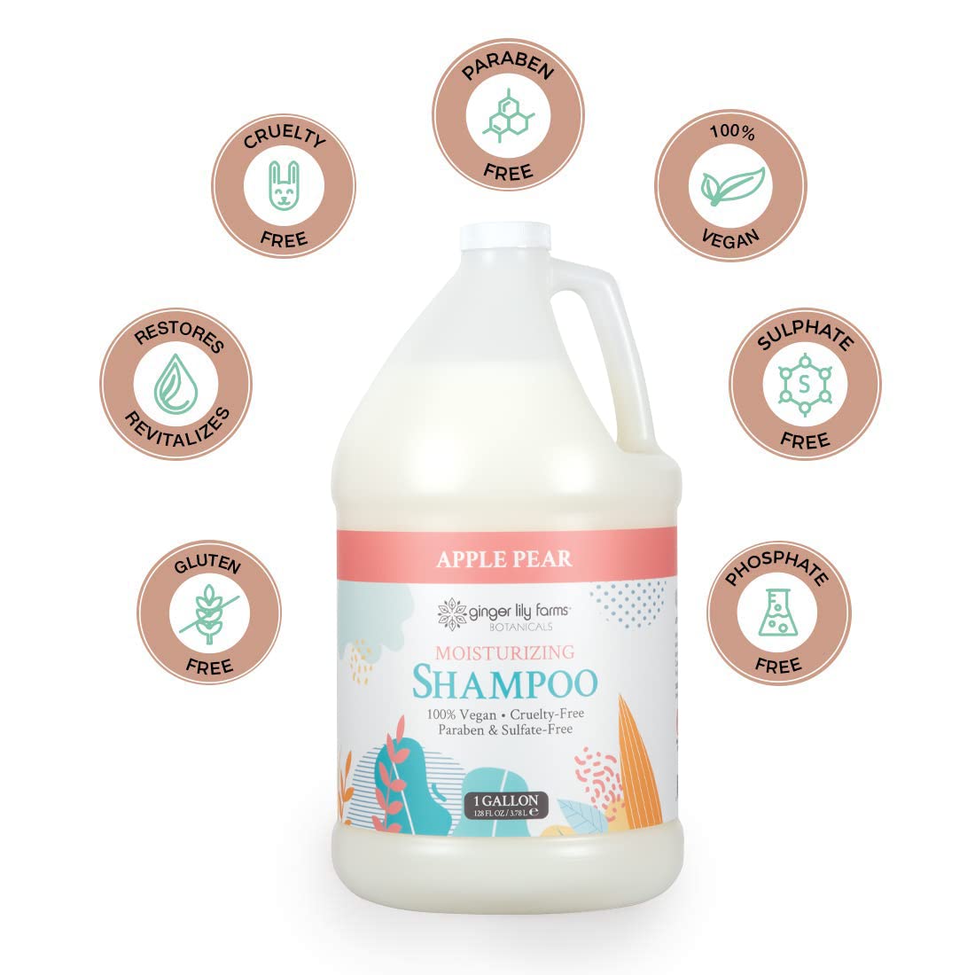 Ginger Lily Farms Botanicals Moisturizing Shampoo apple pear label closeup emphasizing vegan formula